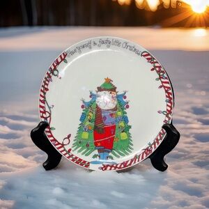 Vtg Dept 56 Serving Plate Have Yourself a Flashy Little Christmas Cat Rare 10"
